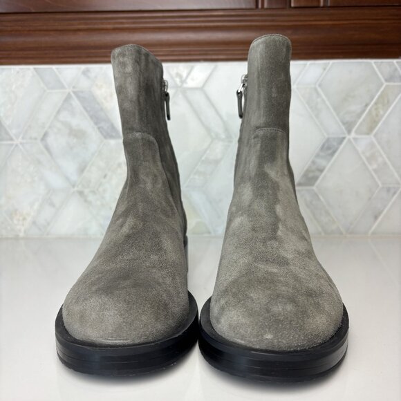 8.5B Gray Grey Suede Leather Rubber Block Heel Sole Zip 5050 Bold Ankle Bootie - Picture 2 of 16